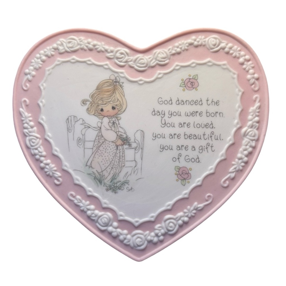 Precious Moments, God Danced The Day You Were Born, Pink Heart Plaque